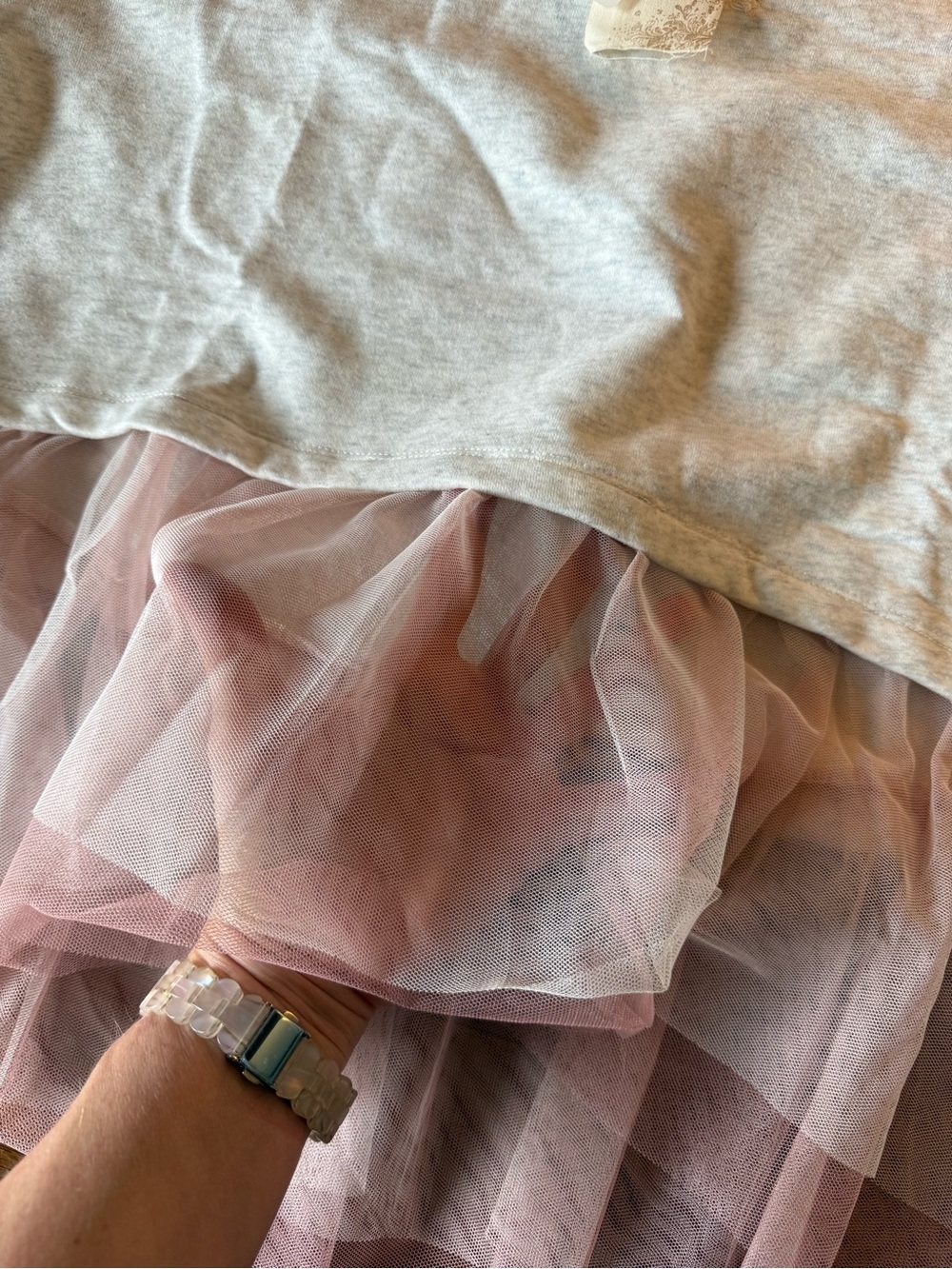 Hem & Thread Gray Pullover with Blush Tulle Tiered Hem - Picture 4 of 15
